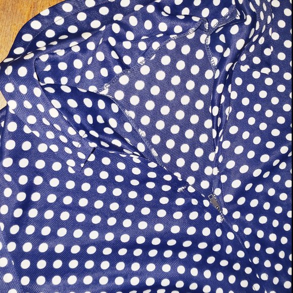 SOLD Vtg 60's Navy & White Housewife Polka Dot Front Zip Knee Length Dress S - Picture 11 of 12
